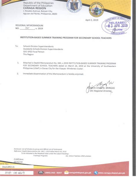 CARAGA – DepEd Memoranda .